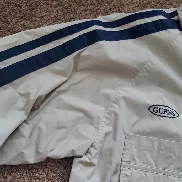 VTG Early Y2k GUESS Jeans Tan Soft Shell Windbreaker Jacket Sz L - Picture 4 of 5